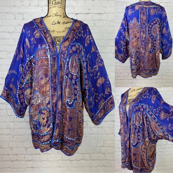Time For Me Gorgeous Blue Hand Stich Open Front Kimono - Picture 1 of 2